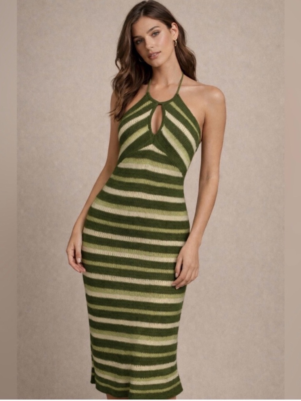 Sincerely Jules Green & White Striped Knit Halter Dress